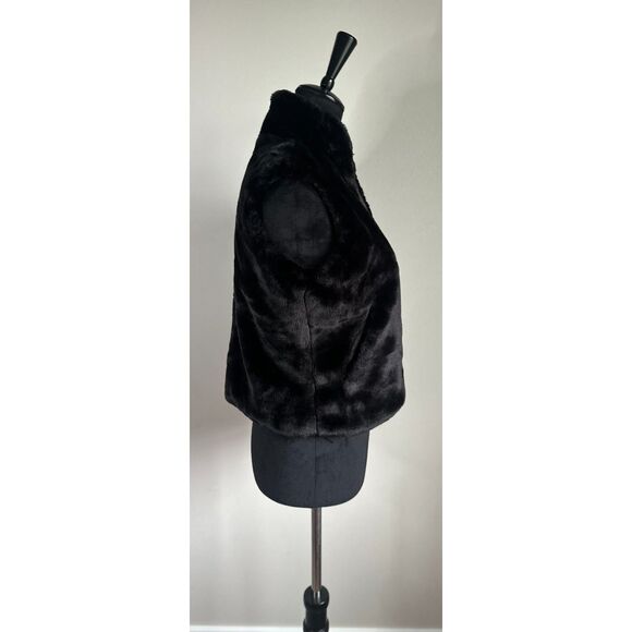 Vintage CEJON Women's Cropped Mock Neck Zip Front Black Faux Fur Vest Size S - Picture 3 of 8